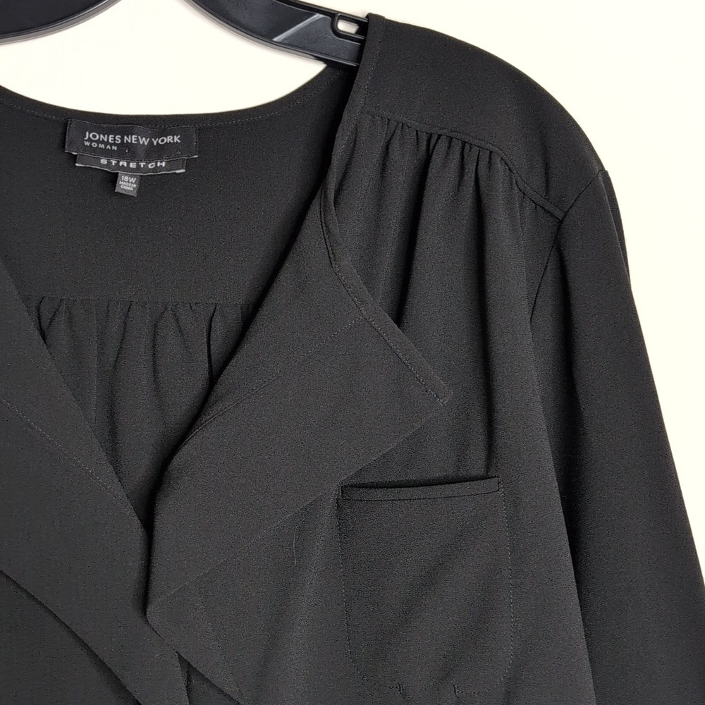 Jones New York Long Sleeve Blouse Top Black Front Button Accent Stretch 18W - Picture 4 of 11